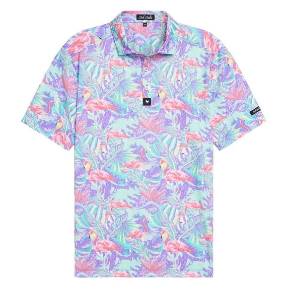 Bad Birdie Performance Mingos Polo Shirt Men's XL Flamingo Floral Golf MT7 - Picture 3 of 9